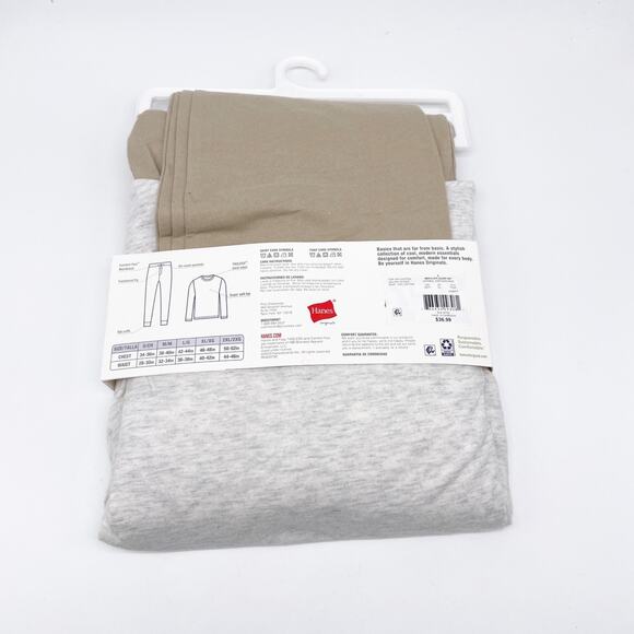 Hanes Originals Men's 2pc Soft French Terry Joggers Pajama Set Gray Brown Small - Picture 2 of 2